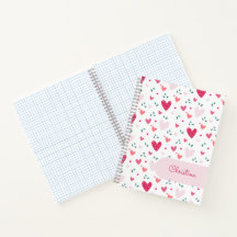 Pink Hearts Pattern Girly Custom Name Notebook