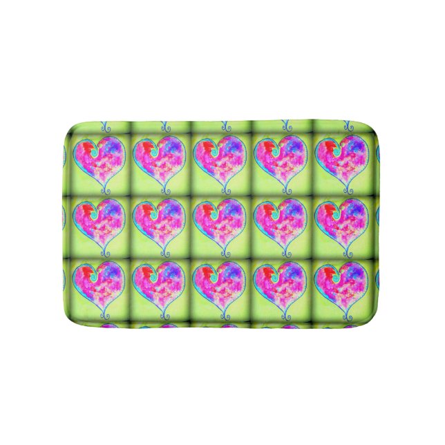 pink hearts pattern green bath mat (Front)
