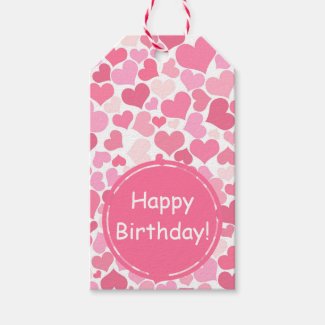 Pink Hearts Pattern | Happy Birthday Gift Tags