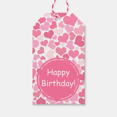 Pink Hearts Pattern  Happy Birthday Gift Tags