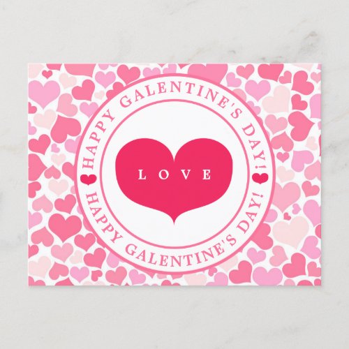 Pink Hearts Pattern _ Happy Galentines Day Postcard