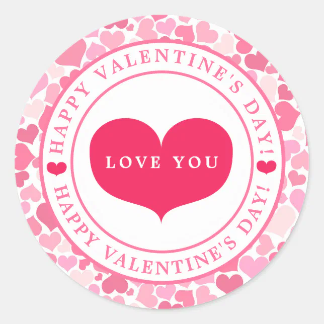 Pink Hearts Pattern Happy Valentines Day Classic Round Sticker Zazzle