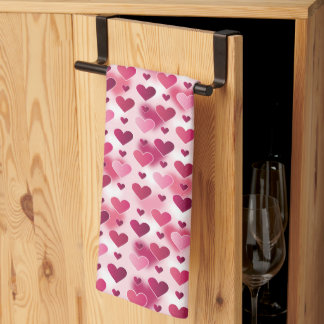 Pink Hearts Pattern Kitchen Towel