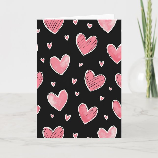 Pink Hearts Pattern Love Card (Front)