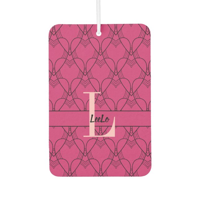 Pink Hearts Pattern Monogram and Name Custom Air Freshener (Front)