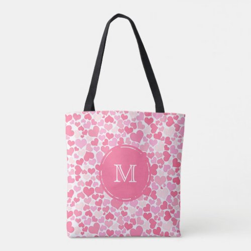 Pink Hearts Pattern Monogram Tote