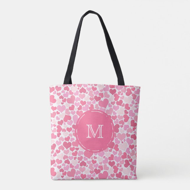 Pink Hearts Pattern Monogram Tote (Back)