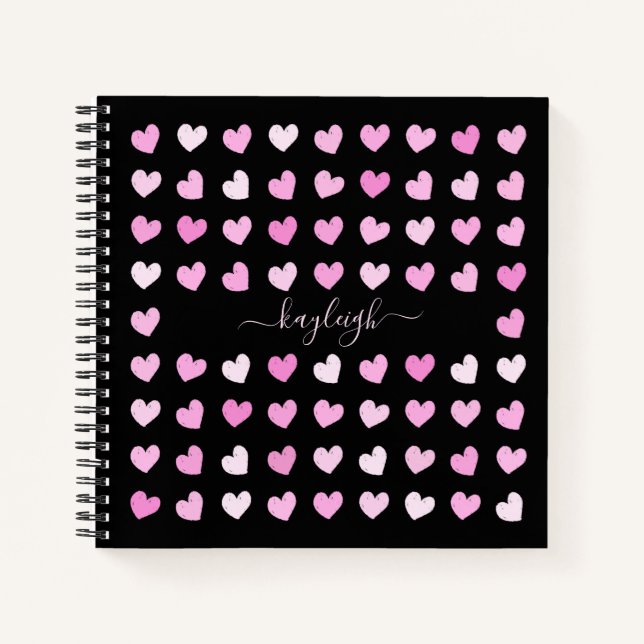 Pink Hearts Pattern Notebook (Front)