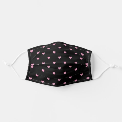 Pink Hearts Pattern on Black Background Adult Cloth Face Mask