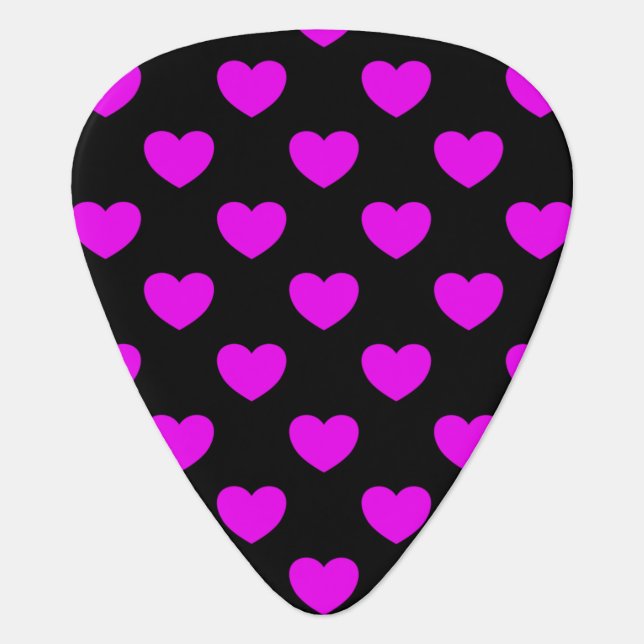 Pink Hearts Pattern On Black Emo Guitar Pick (Front)