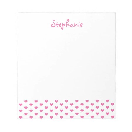 Pink Hearts Pattern On White Girly Name Notepad