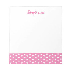 Pink Hearts Pattern Personalized Girly Name Notepad