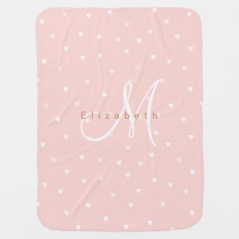 Pink hearts pattern personalized name and monogram baby blanket | Zazzle