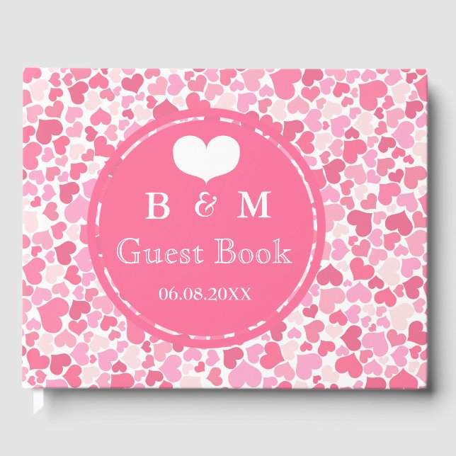 Pink Hearts Pattern Personalized Wedding Guestbook (Front)