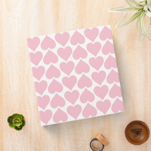 Pink Hearts Pattern, Romantic, Love 3 Ring Binder (In Situ)