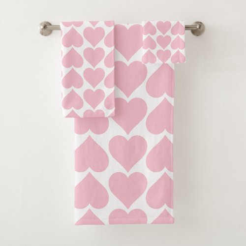 Pink Hearts Pattern Romantic Love Bath Towel Set