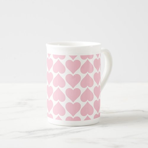 Pink Hearts Pattern Romantic Love Bone China Mug