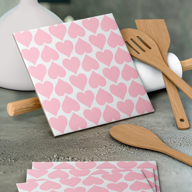 Pink Hearts Pattern, Romantic, Love Ceramic Tile (Creator Uploaded)