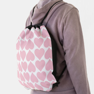 Pink Hearts Pattern, Romantic, Love Drawstring Bag