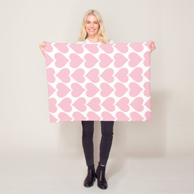 Pink Hearts Pattern, Romantic, Love Fleece Blanket (In Situ)