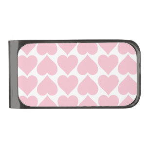 Pink Hearts Pattern, Romantic, Love Gunmetal Finish Money Clip