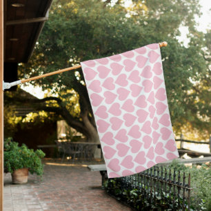 Pink Hearts Pattern, Romantic, Love House Flag