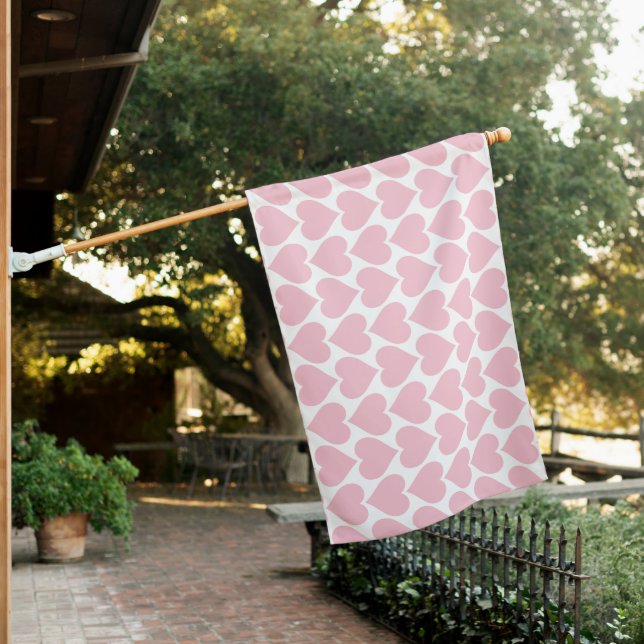 Pink Hearts Pattern, Romantic, Love House Flag (In SItu)