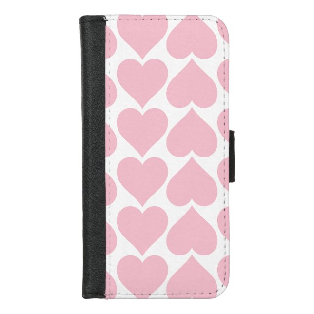 Pink Hearts Pattern, Romantic, Love iPhone Wallet Case (Front)