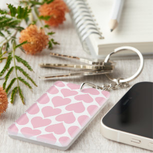 Pink Hearts Pattern, Romantic, Love Keychain