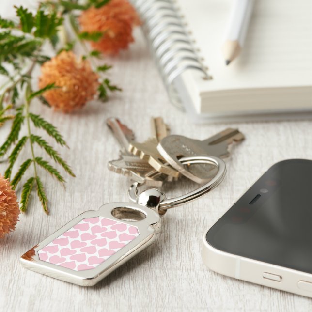 Pink Hearts Pattern, Romantic, Love Keychain (Side)