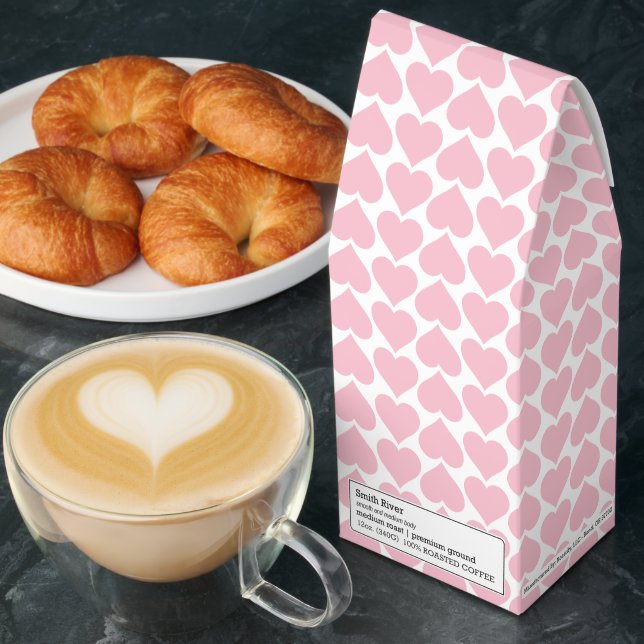 Pink Hearts Pattern, Romantic, Love Roasted Coffee (Breakfast)