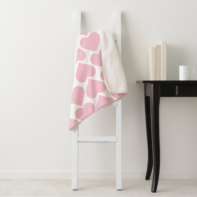 Pink Hearts Pattern, Romantic, Love Sherpa Blanket (In Situ)