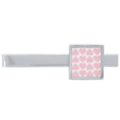 Pink Hearts Pattern Romantic Love Silver Finish Tie Bar