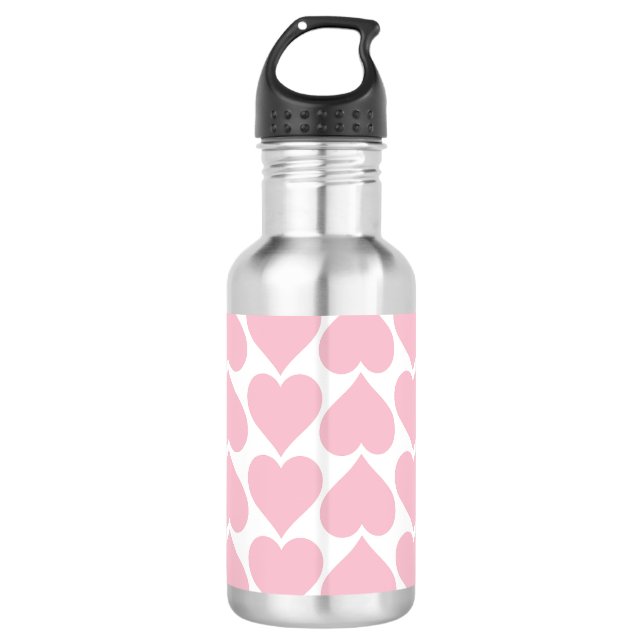 Pink Hearts Pattern, Romantic, Love Stainless Steel Water Bottle (Front)