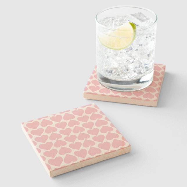 Pink Hearts Pattern, Romantic, Love Stone Coaster (Side)