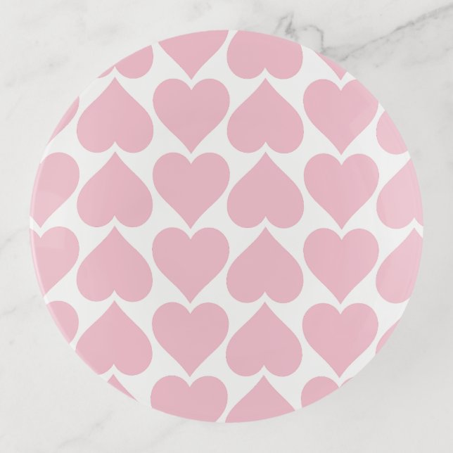 Pink Hearts Pattern, Romantic, Love Trinket Tray (Front)