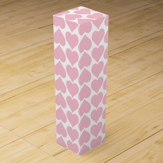 Pink Hearts Pattern, Romantic, Love Wine Box (Front)