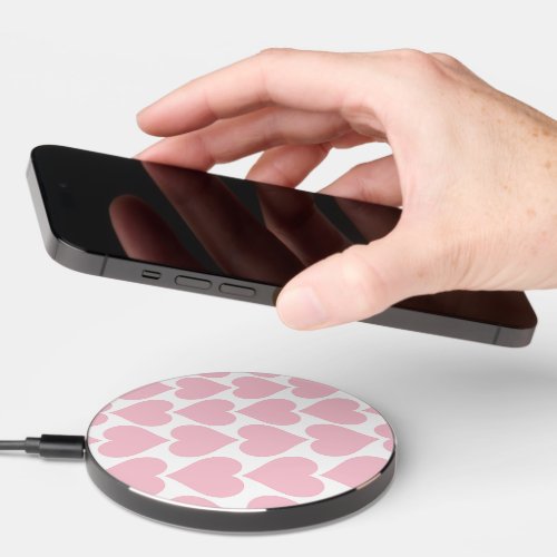 Pink Hearts Pattern Romantic Love Wireless Charger