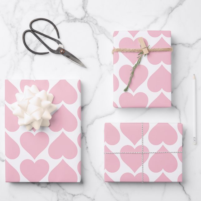 Pink Hearts Pattern, Romantic, Love Wrapping Paper Sheets (Front)