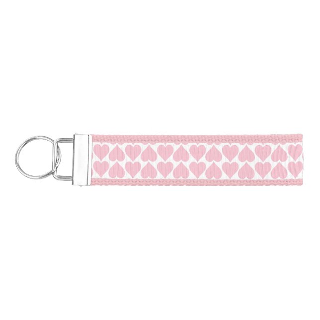 Pink Hearts Pattern, Romantic, Love Wrist Keychain (Keys on Left)