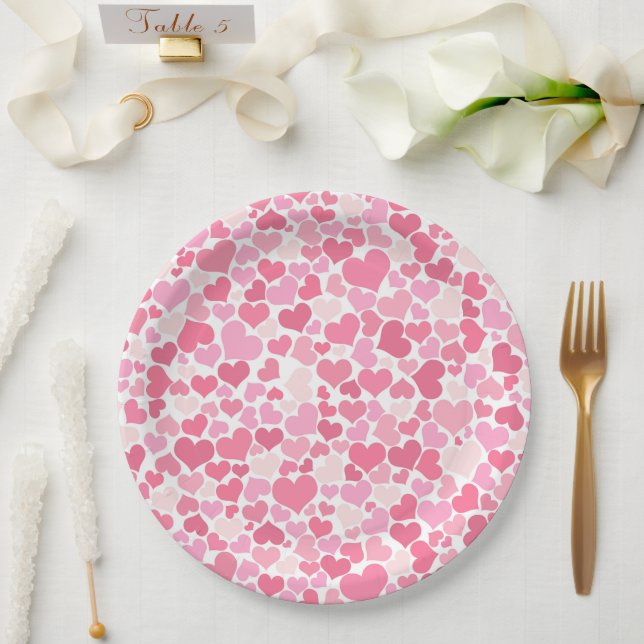 Pink Hearts Pattern - Romantic Paper Plates (Wedding)
