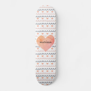 Pink Hearts Pattern Skateboard