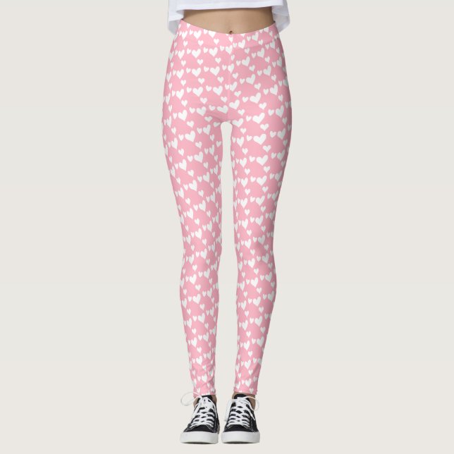 Pink Hearts Pattern Valentine Day Leggings (Front)