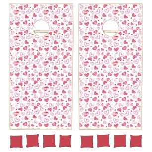 Pink Hearts Pattern Valentine's Day Cornhole Set