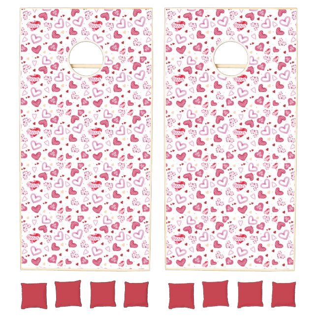 Pink Hearts Pattern Valentine's Day Cornhole Set (Set)