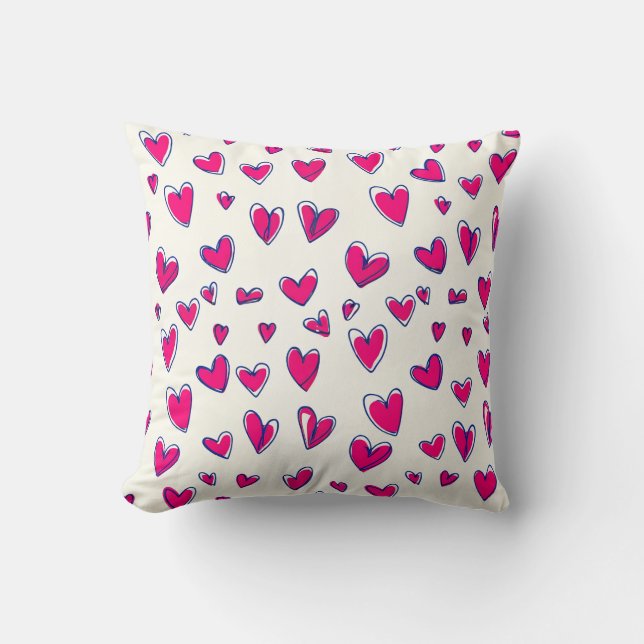 Pink Hearts Pattern Valentine's Day Decor Throw Pillow (Front)