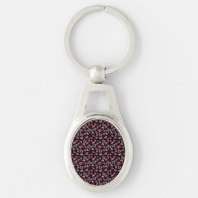 Pink Hearts Pattern Valentine's Day Keychain (Front)