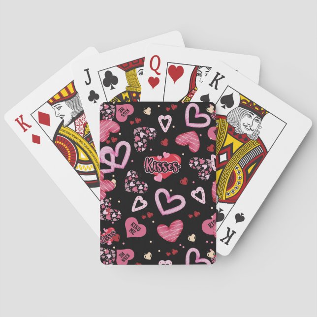 Pink Hearts Pattern Valentine's Day Poker Cards (Back)