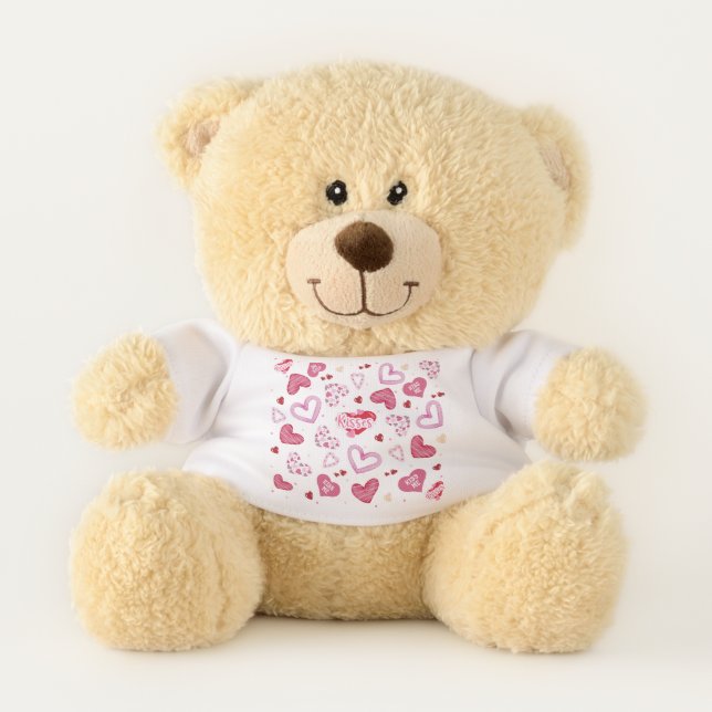 Pink Hearts Pattern Valentine's Day Teddy Bear (Front)
