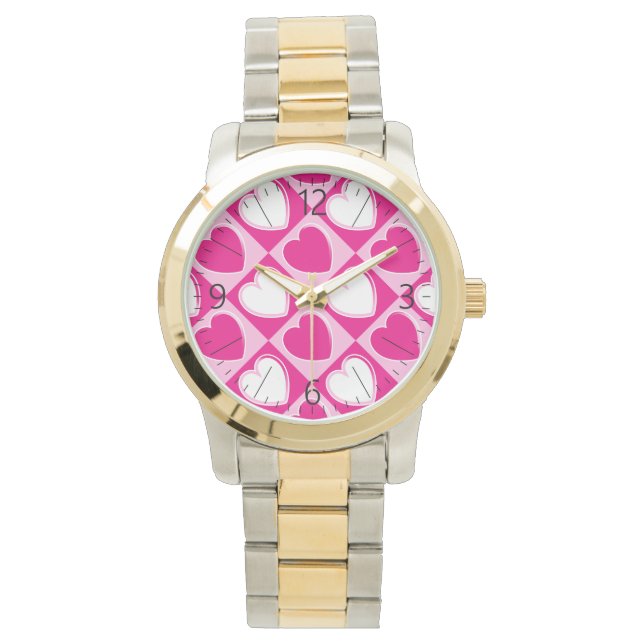 Pink hearts pattern watch (Front)